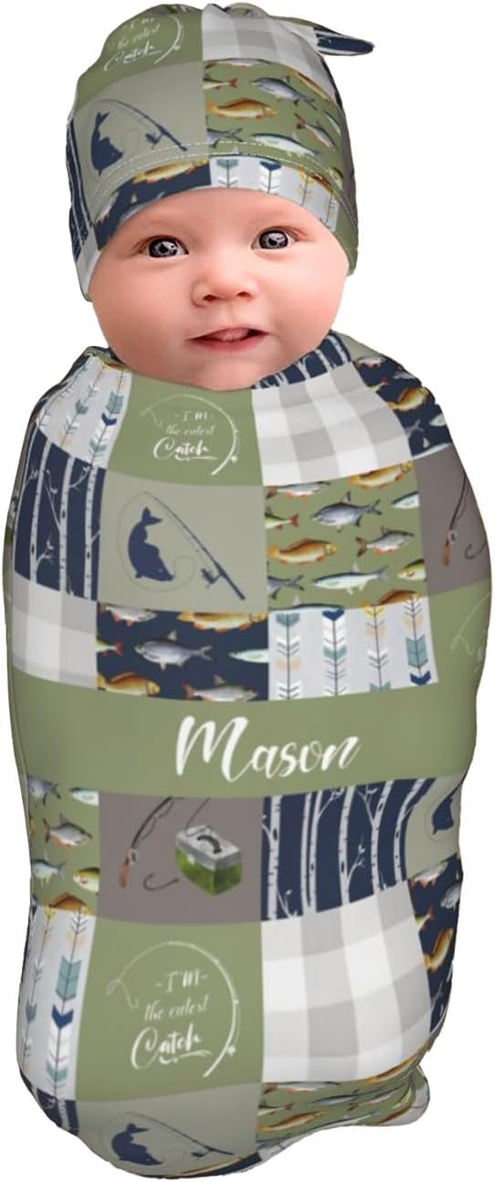 Personalized Fishing Theme Baby Swaddle Set