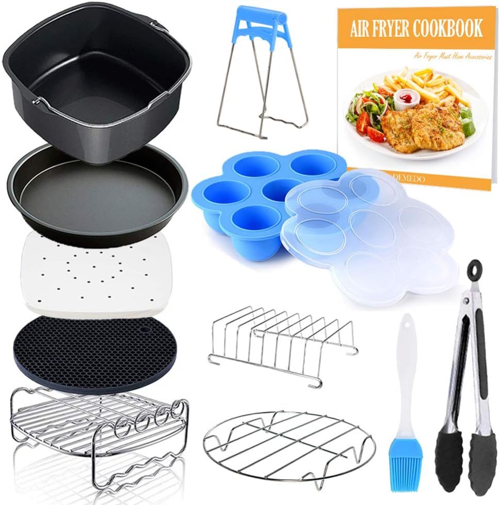 Deluxe 11pc Air Fryer Accessories Set for Square Air Fryers: Includes Recipe Cookbook!