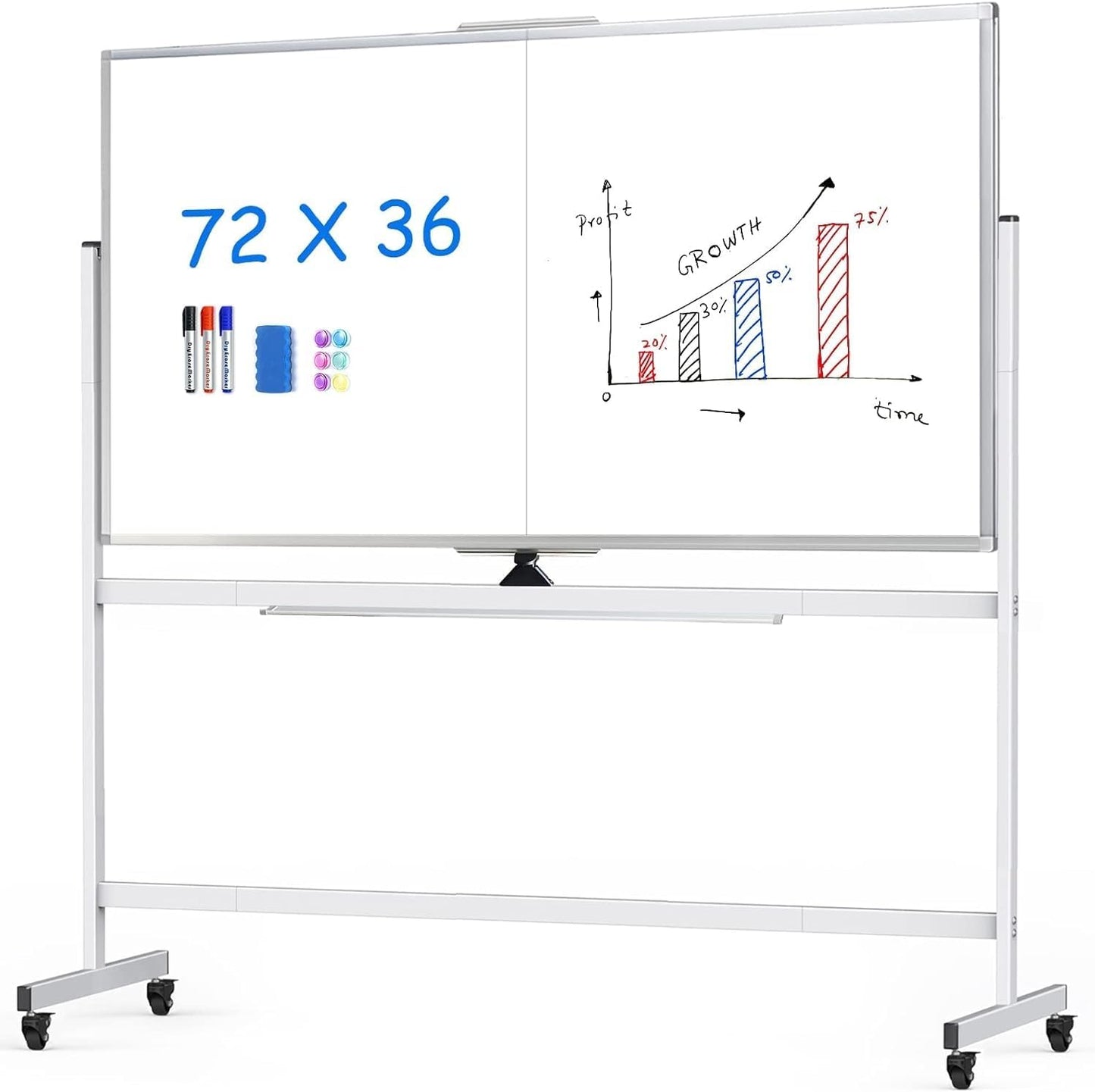 maxtek Rolling Whiteboard 72x36 Movable Dry Erase Board on Wheels