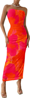 Women's Strapless Maxi Bodycon Dress - Flattering Ruched Fit