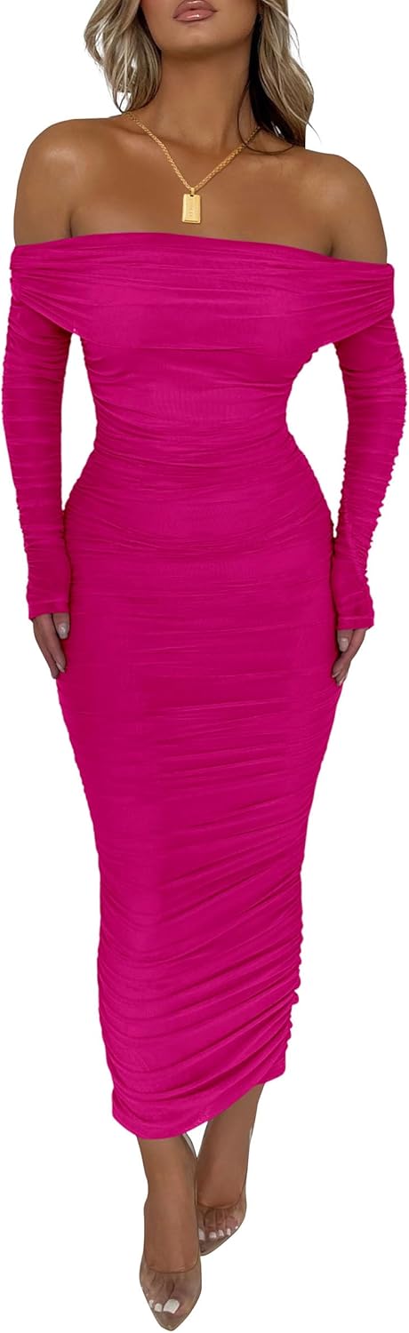 PRETTYGARDEN Women's Off The Shoulder Maxi Dress for Fall