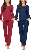 2 Pack Pajama Sets for Women - Long Sleeve Top & Jogger Pants