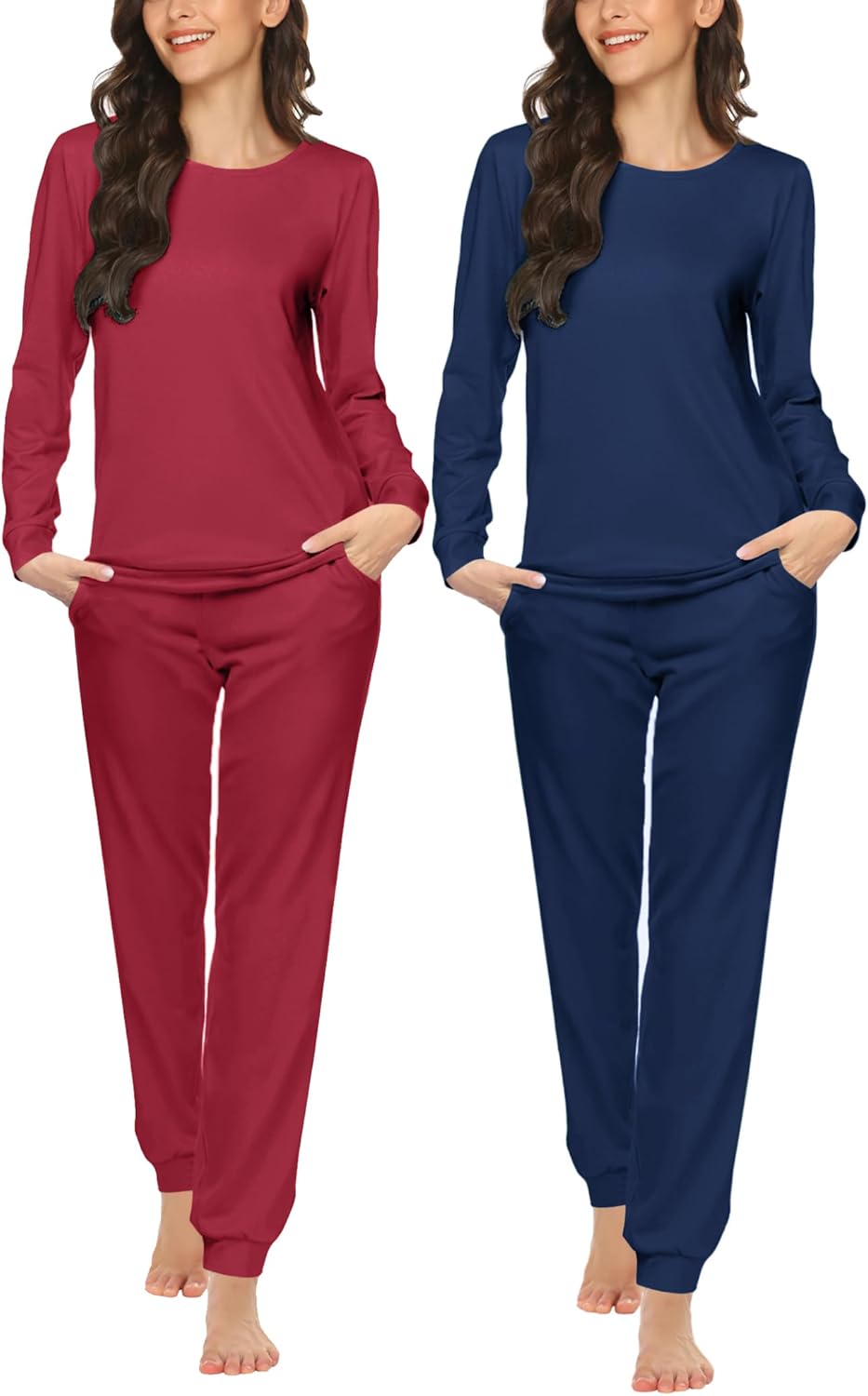 Ekouaer 2 Pack Pajama Sets for Women with Long Sleeve Tops