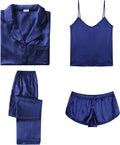 Womens Silk Satin Pajamas Sets 4pcs - Versatile Cami, Shorts & Pants