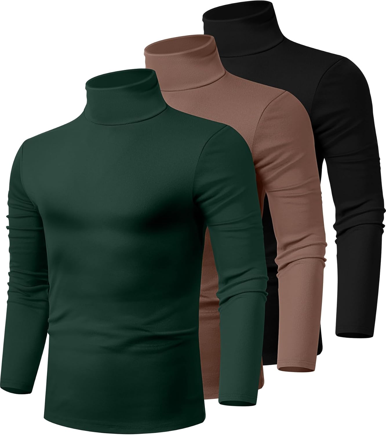 Men's Turtleneck Shirts 3 Pack Long Sleeve Cotton Pullover