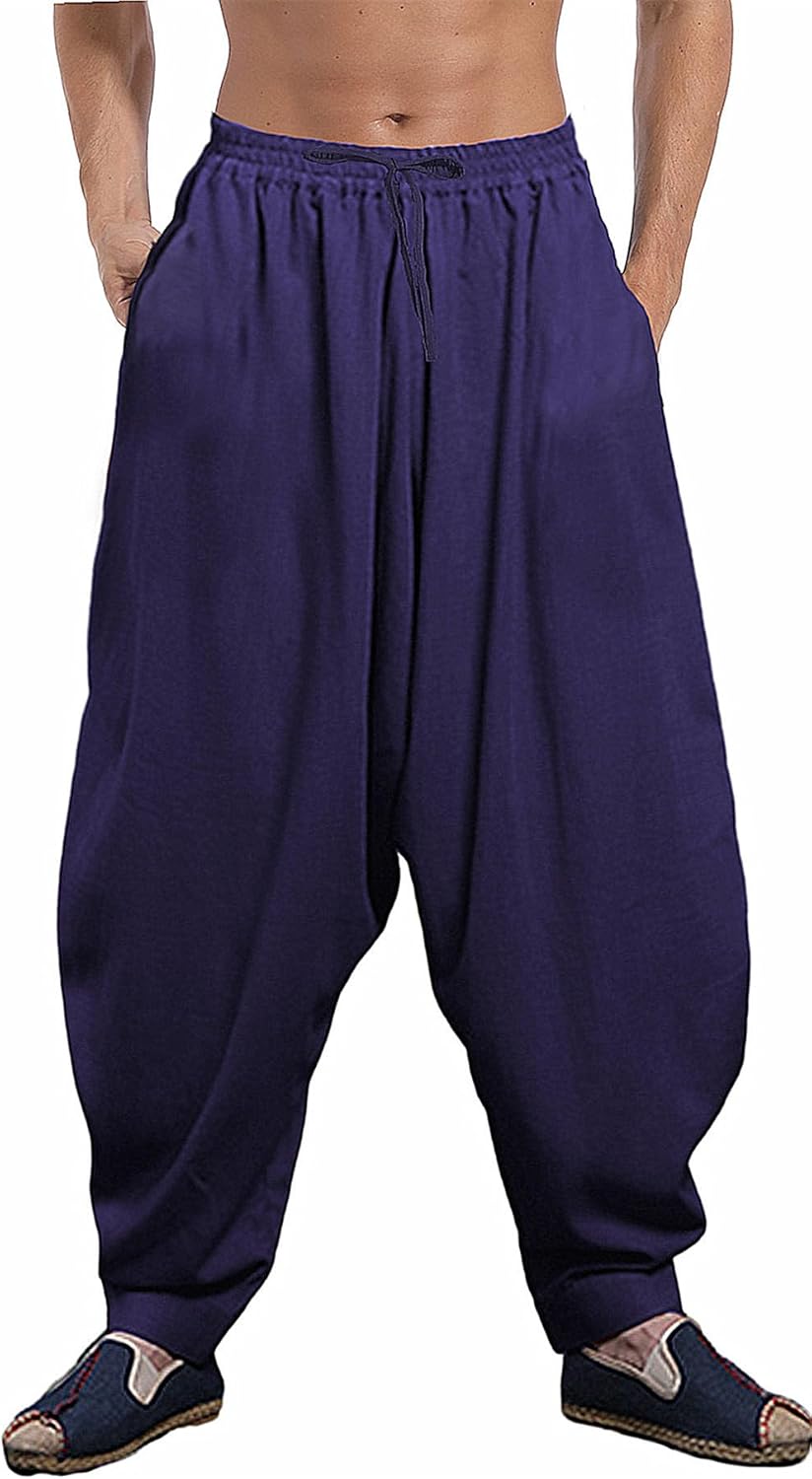 AITFINEISM Men's Drawstring Aladdin Harem Pants for Comfort