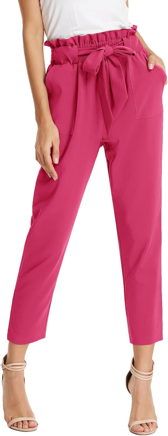 Stylish Women's Cropped Paper Bag Waist Pants with Pockets