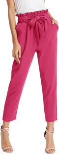 Chic Women's Cropped Pants with Paper Bag Waist and Handy Pockets