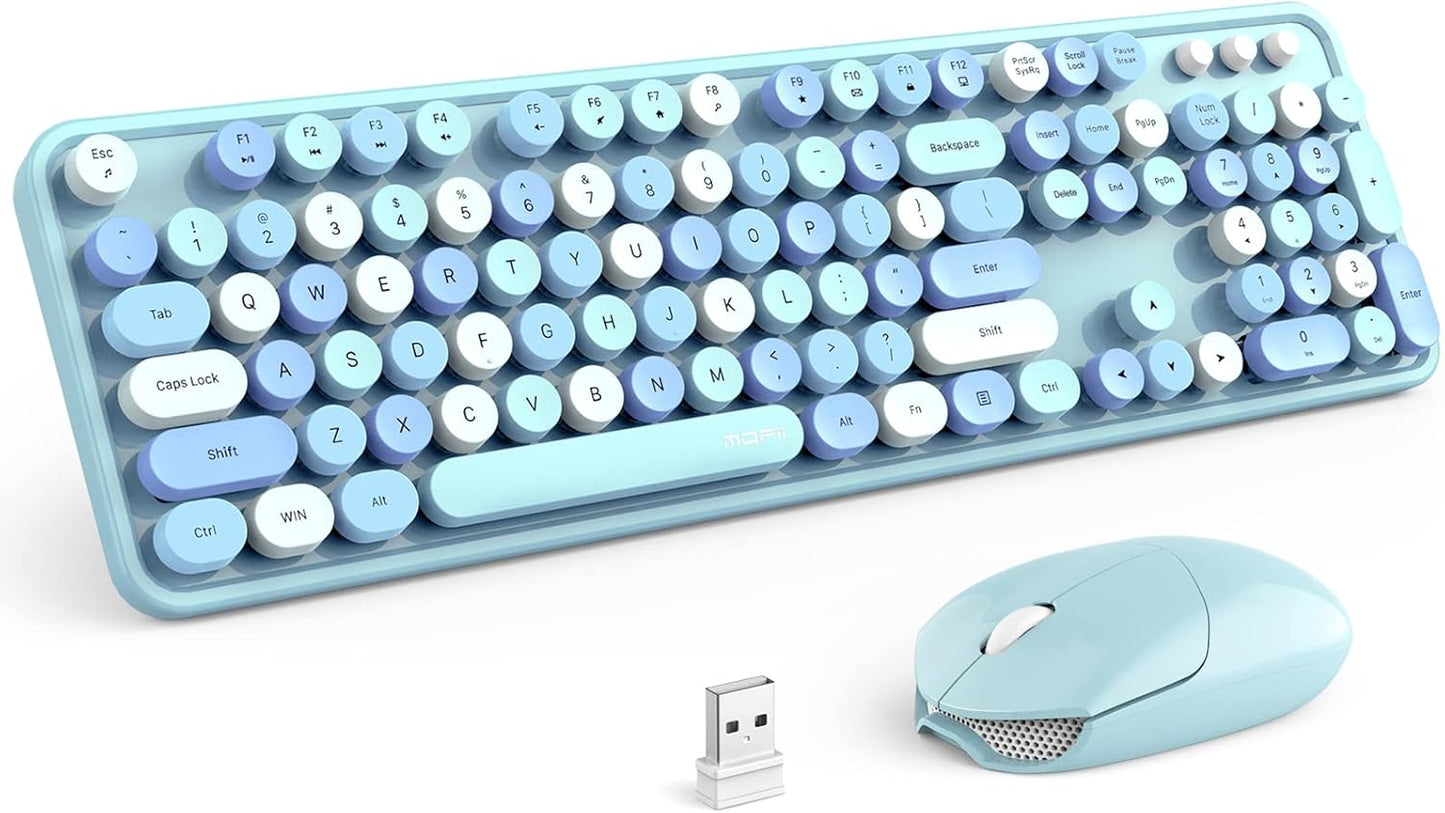 Retro Style Wireless Keyboard & Mouse Set - Seamless Connectivity