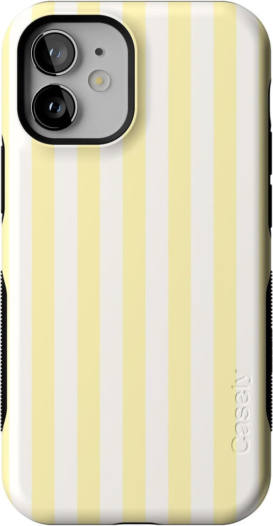 Bold Protective iPhone 12 Pro Case with Yellow Stripes Design