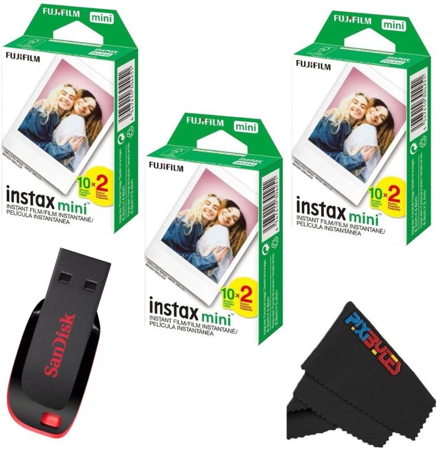 Fujifilm Instax Mini Instant Film Bundle with USB and Cloth