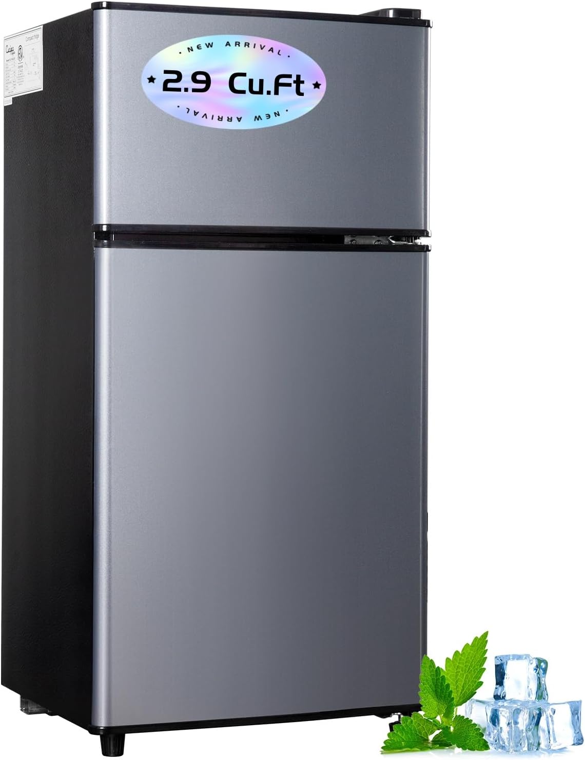 Compact Double Door Mini Fridge with Top Freezer for Small Spaces