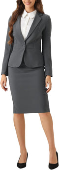 Allegra K Women's Professional 2 Piece Skirt Suit for Office Wear