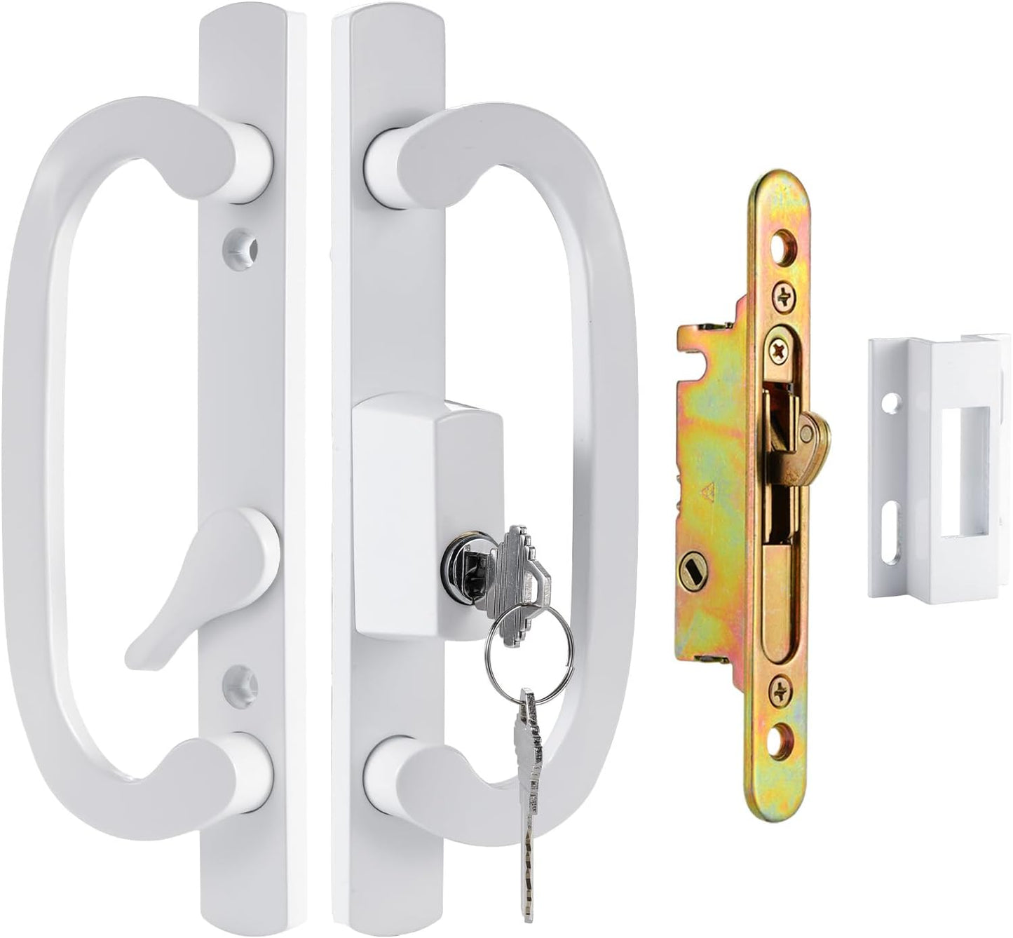 Keyed Sliding Patio Door Handleset with Offset Thumb Latch