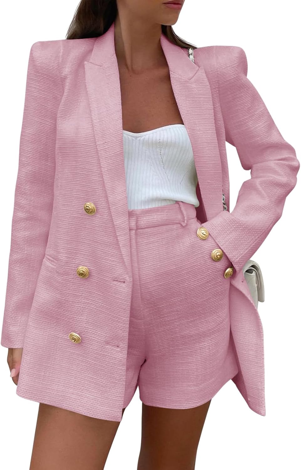 Cicy Bell Womens 2 Piece Tweed Blazer Shorts Sets for Style