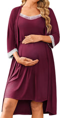 Ekouaer Lace Maternity Nursing Gown and 3/4 Sleeve Robe Set Material