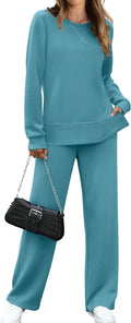 Women 2 Piece Lounge Set Tracksuit - Comfy Wide Leg Loungewear