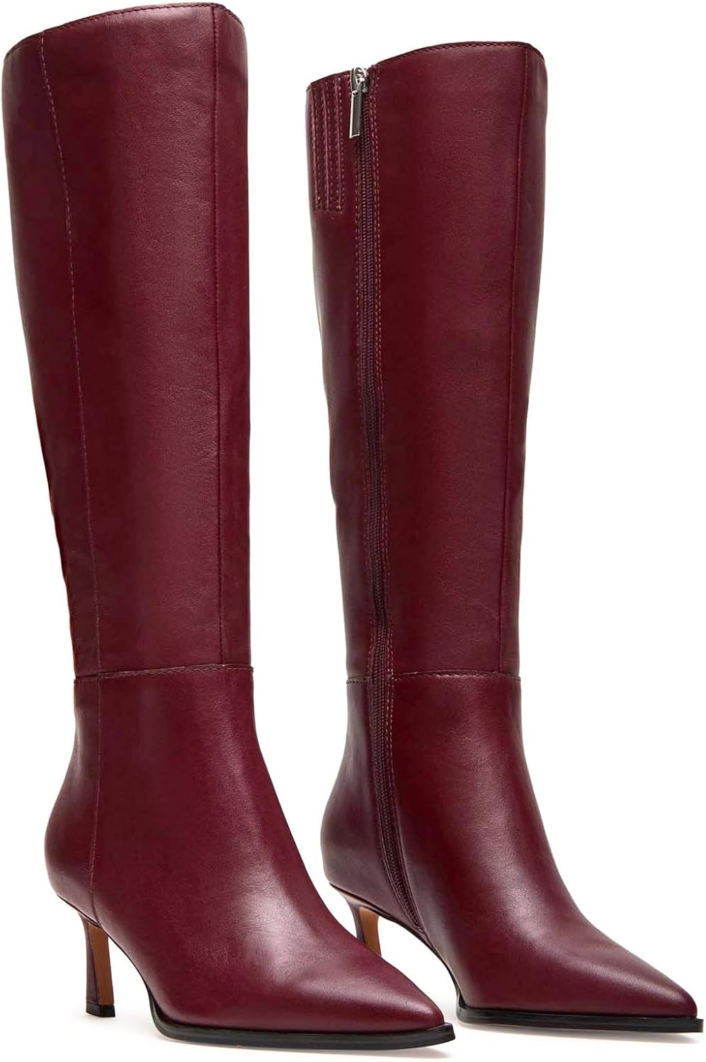 MICIFA Burgundy Kitten Heel Knee High Boots for Women Stylish