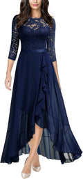 Women's Floral Lace Ruffle Bridesmaid Maxi Dress - Elegant Scoop Neck