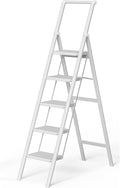 5 Step Ladder Folding Step Stool - Tall, Foldable Iron Ladder
