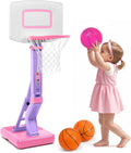 Toddler Pink Basketball Hoop Indoor Set for Age 1-3 - Adjustable Play