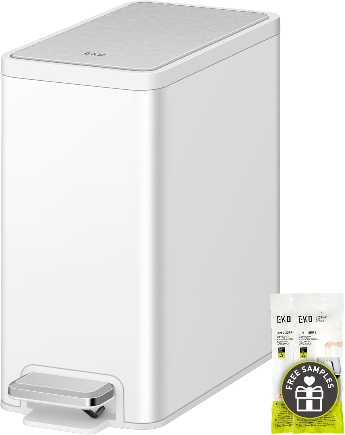 EKO Slim Small Bathroom Trash Can with Lid - 6L Stainless Steel