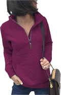Quilted Pattern Lightweight Quarter Zip Sweatshirt - Casual Comfort On