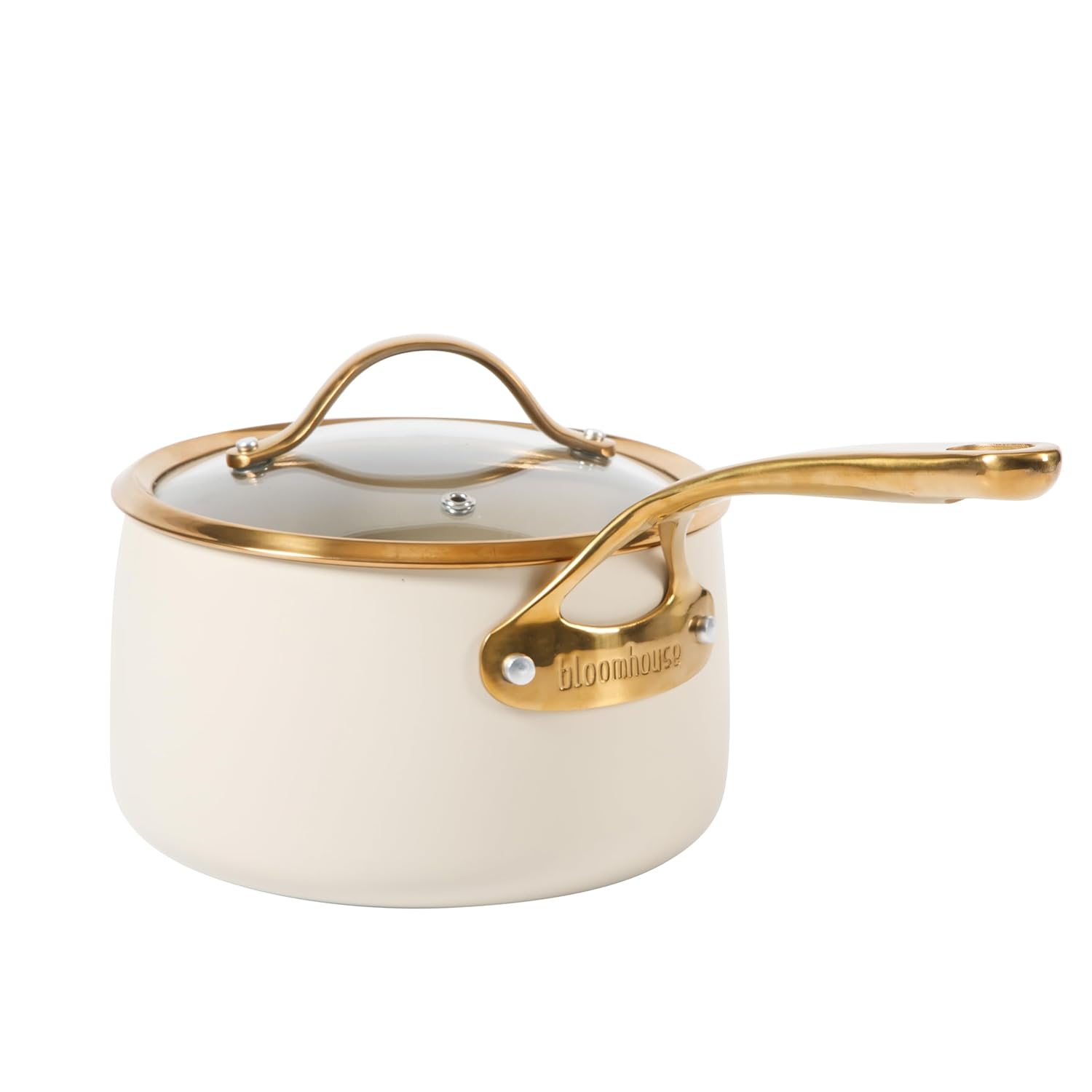 3 Quart Heavy Duty Aluminum Nonstick Saucepan with Lid - Almond Cream