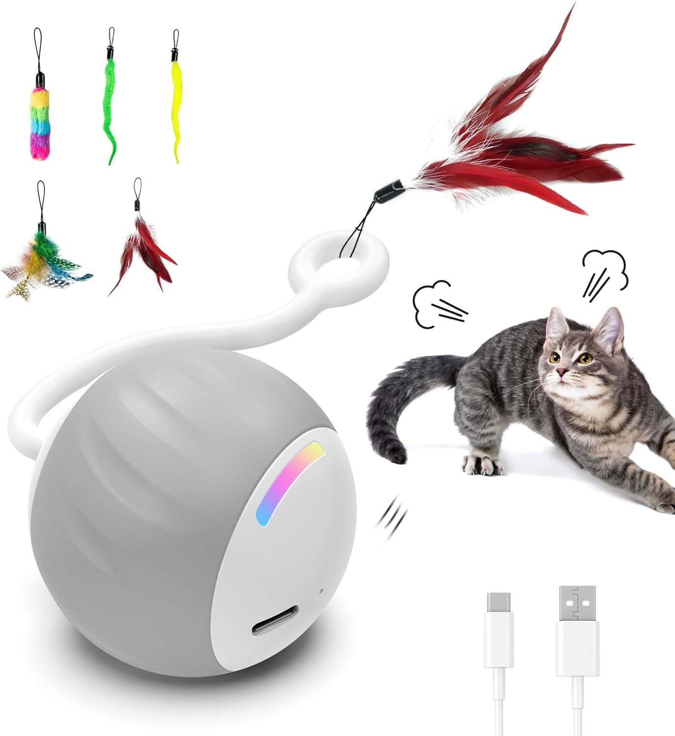 Interactive Smart Start Cat Toy with Lights & Feathers