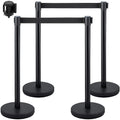 Black Retractable Belt Stanchion Set (4) - Heavy-Duty Concrete Base