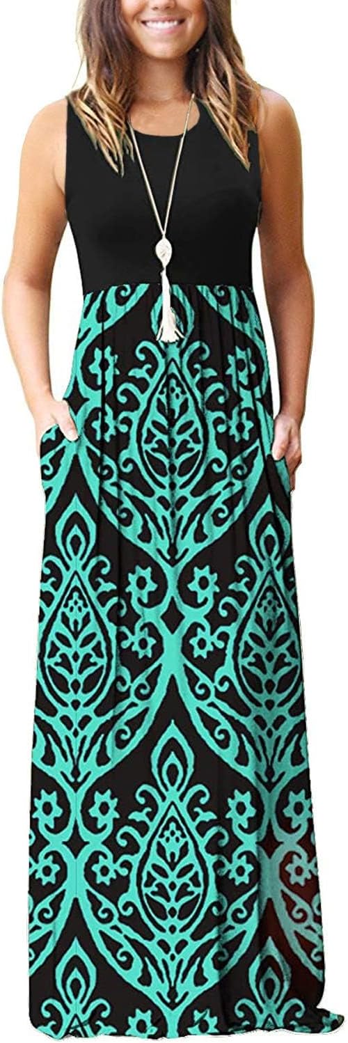 AUSELILY Women's Summer Sleeveless Maxi Dress with Pockets