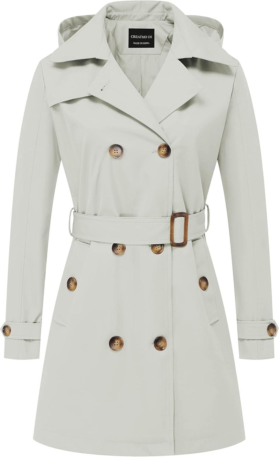 CREATMO US Women's Trench Coat Double-Breasted Classic Style