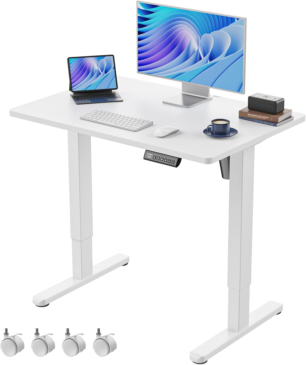 HUANUO Small Standing Desk: Adjustable Height, 4 Memory Settings