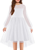 Arshiner Girls Dresses Contrast Mesh Long Sleeve Twirly Dress