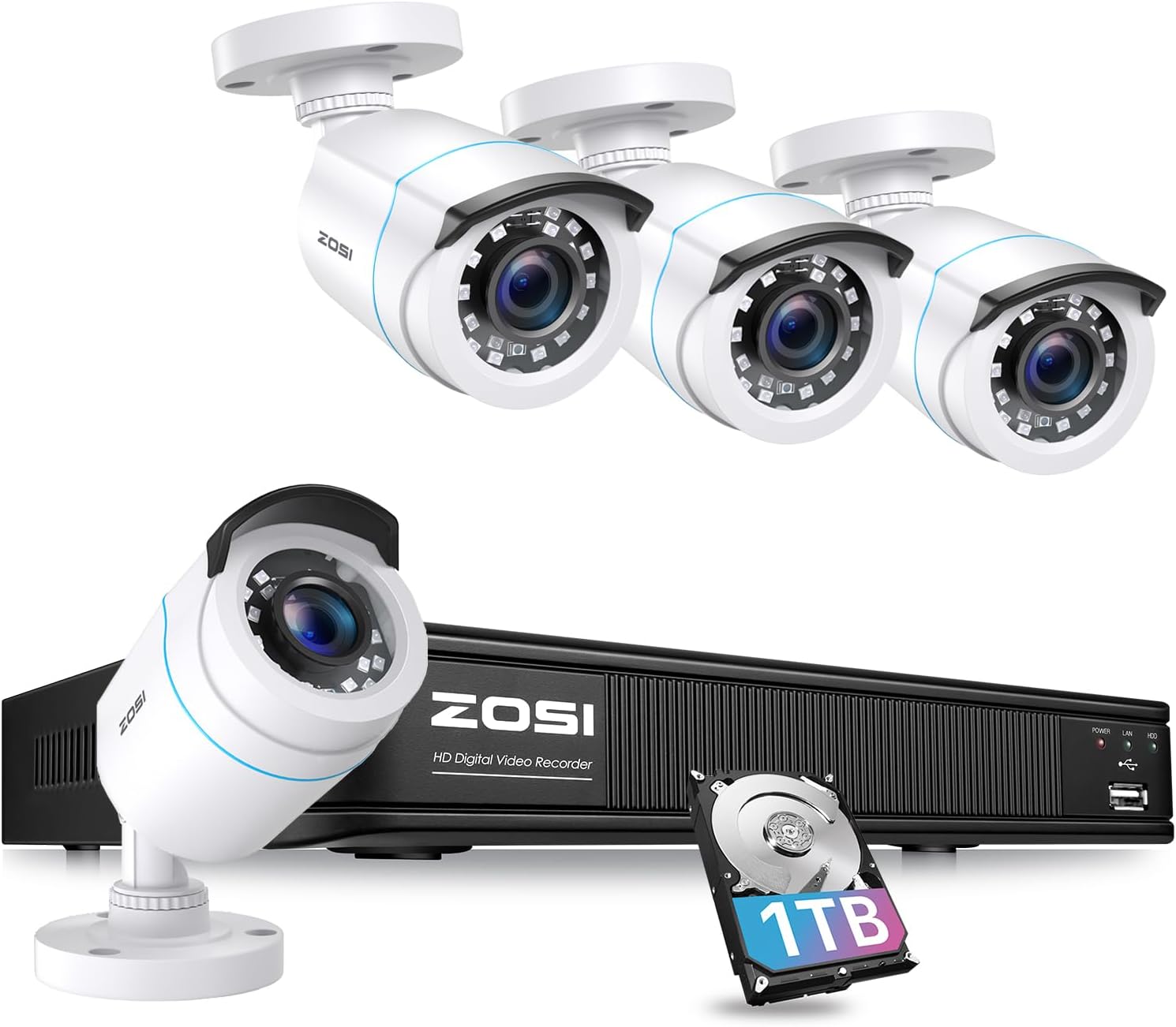 ZOSI 1080p AI Security Camera System with Human Detection