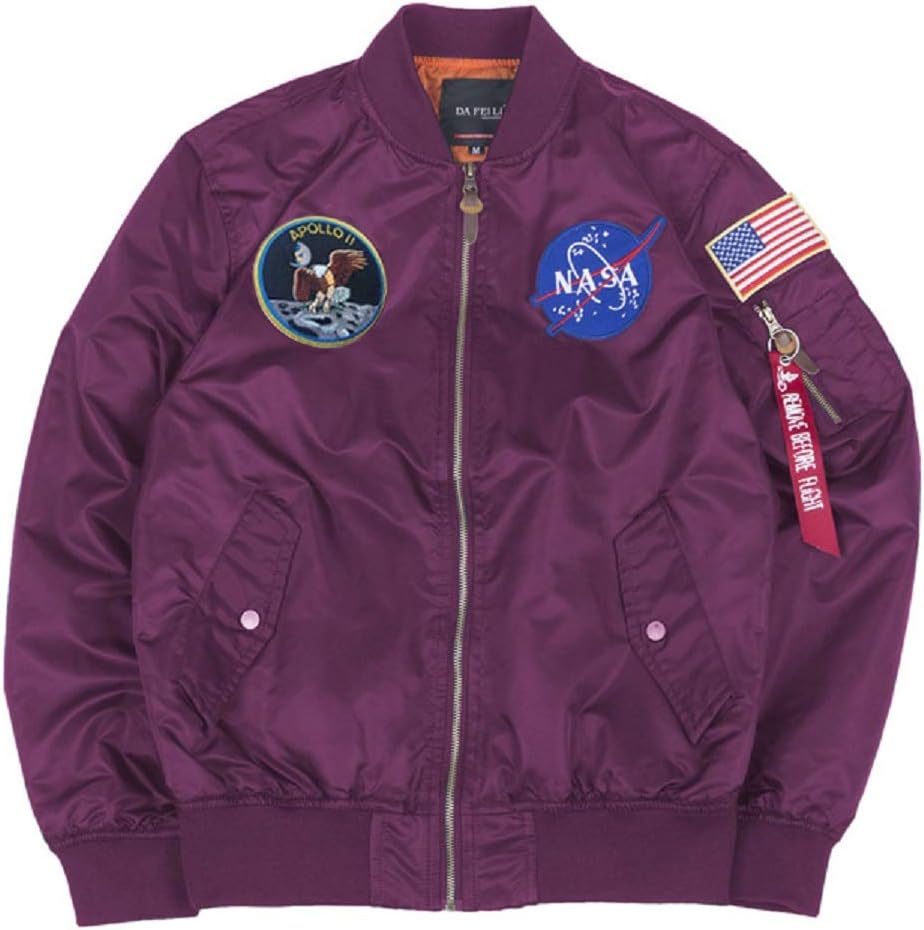 CORIRESHA Mens Apollo NASA Patches Slim Fit Bomber Jacket