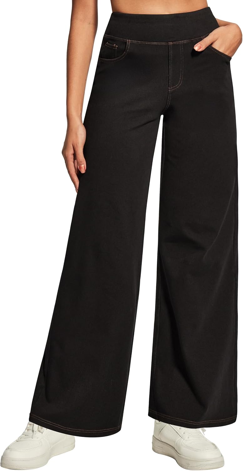 Heathyoga Wide Leg Jeans for Women - High Waist Pull On Style