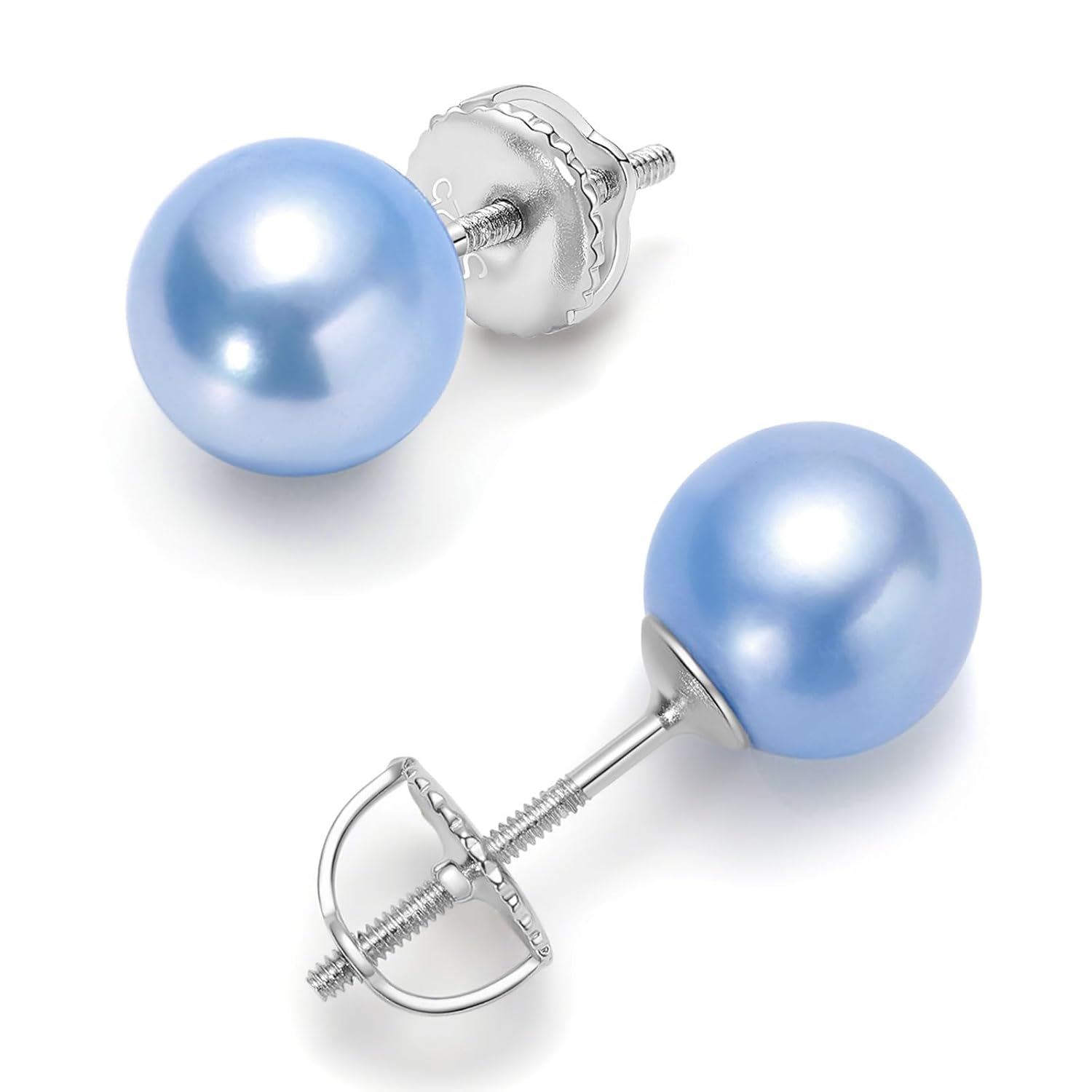 Blue Pearl Stud Earrings in 925 Sterling Silver for Women