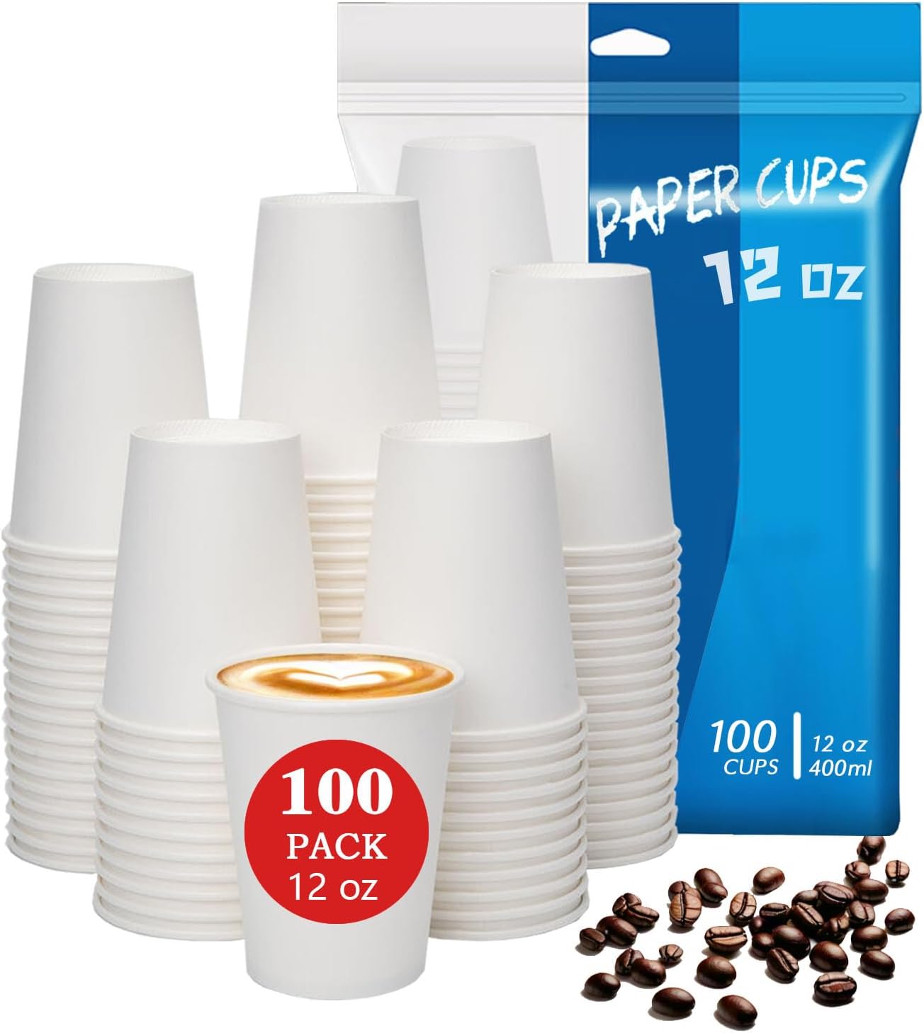 100-Count Leak-Proof 12oz Hot Paper Coffee Cups by MOUMOULIFE