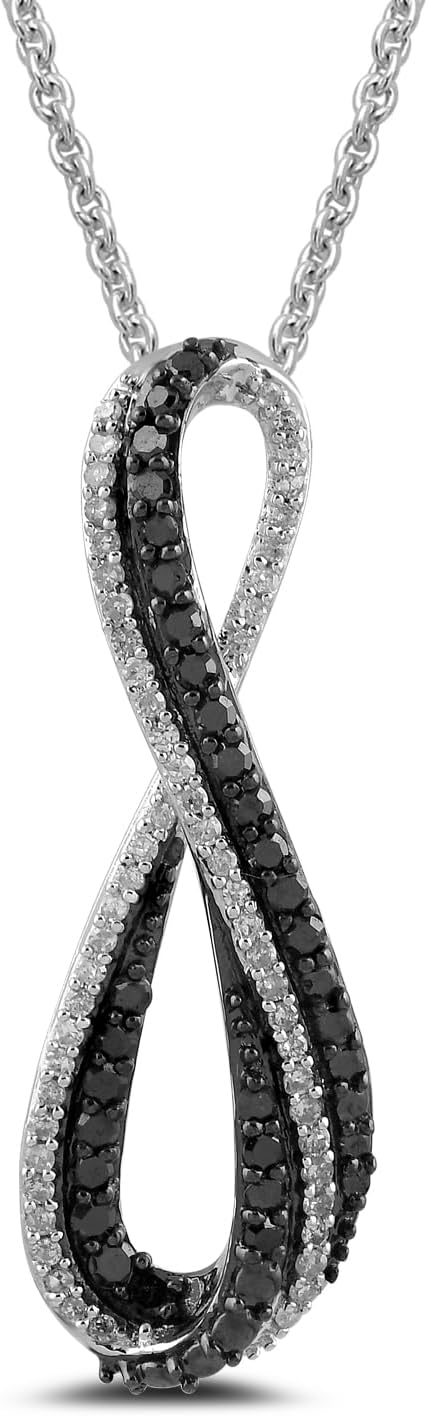 Sterling Silver Black and White Diamond Infinity Pendant Necklace