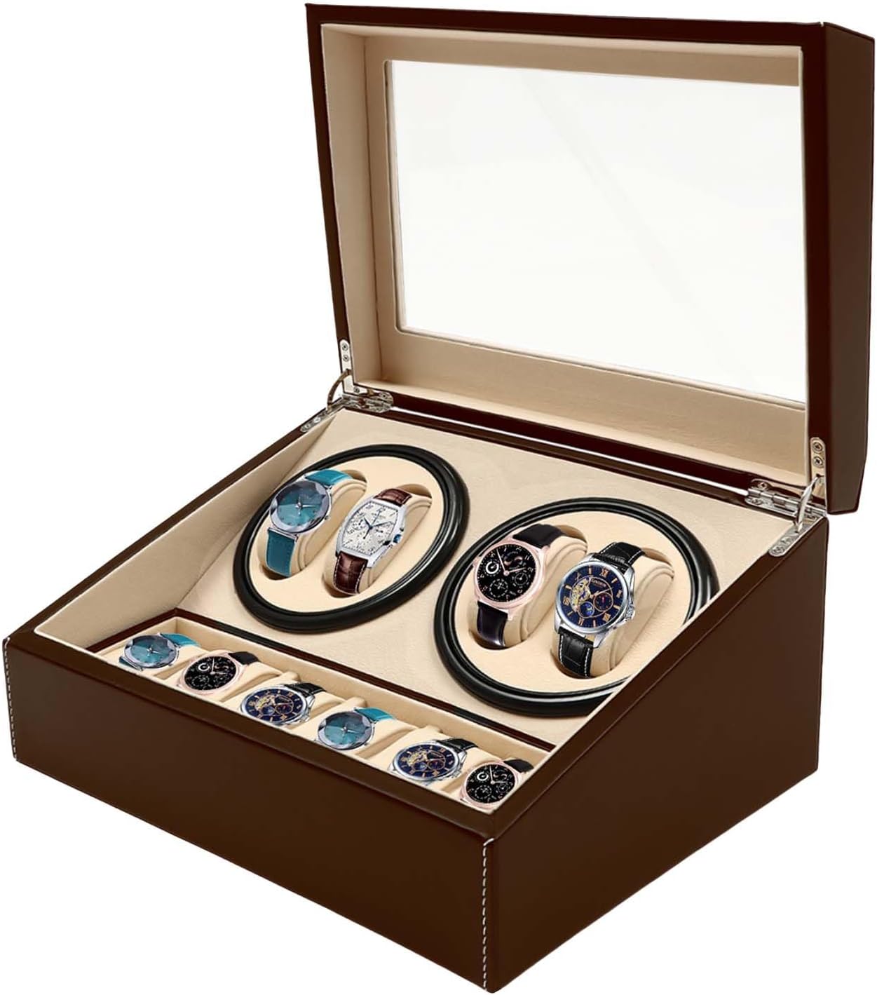 Ageanbri Automatic Watch Winder - Quiet Motors, Luxury Leather Storage