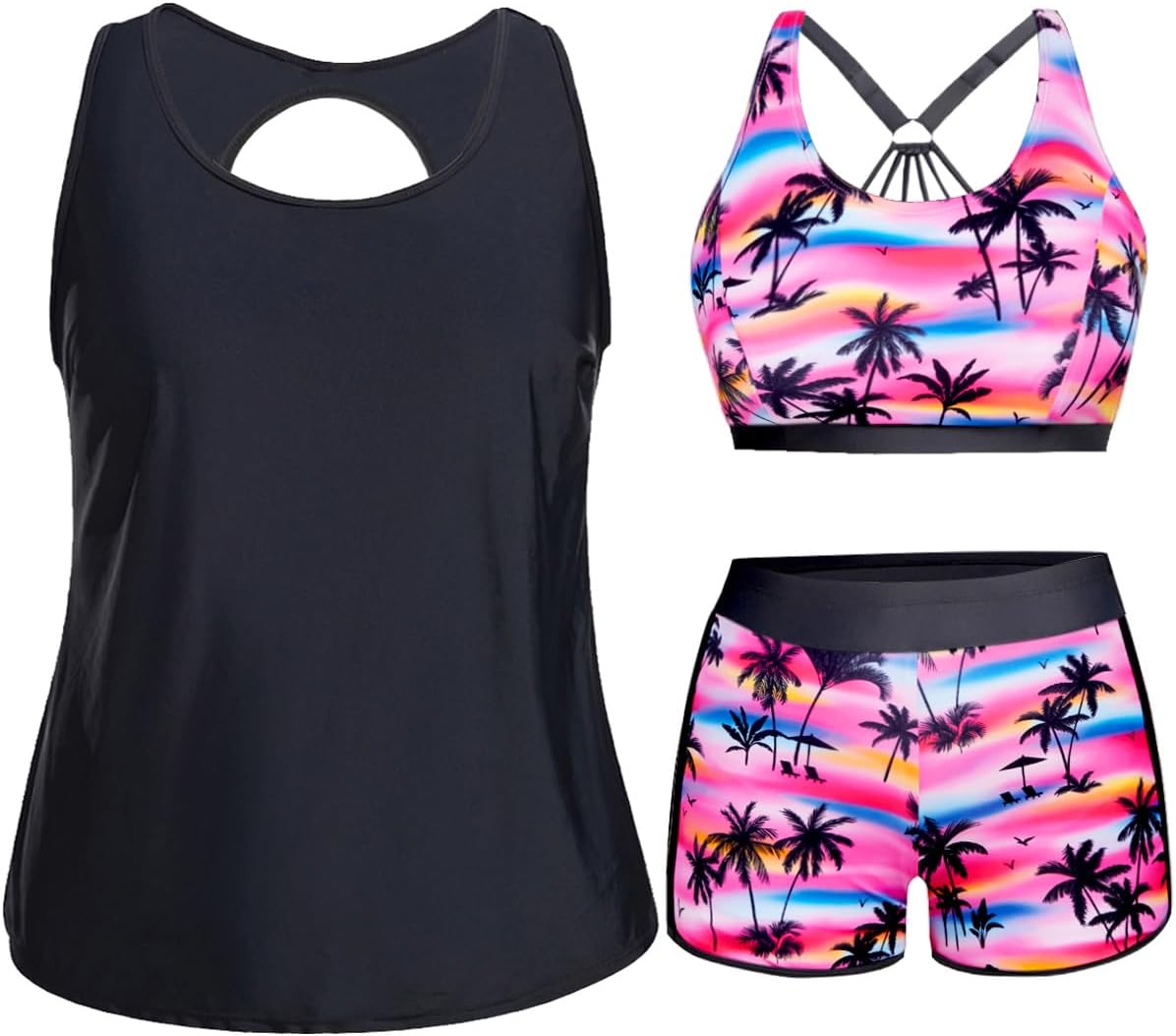 Holipick Plus Size 3 Piece Tankini Swimsuits for Women