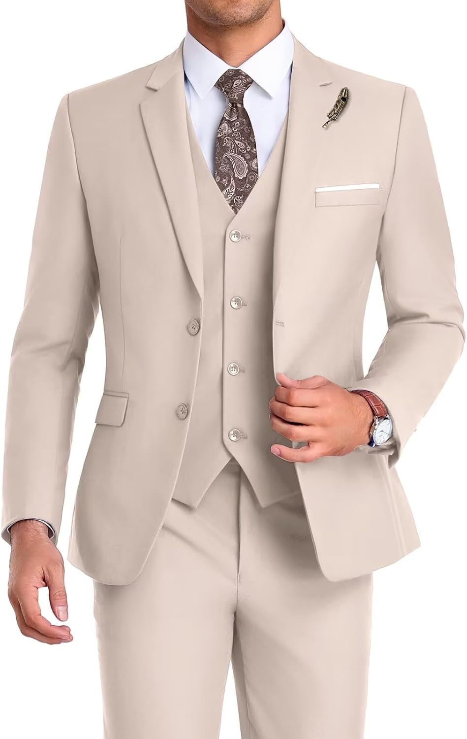 Men Suit 3 Pieces Slim Fit Groomsmen Tuxedo with Tie
