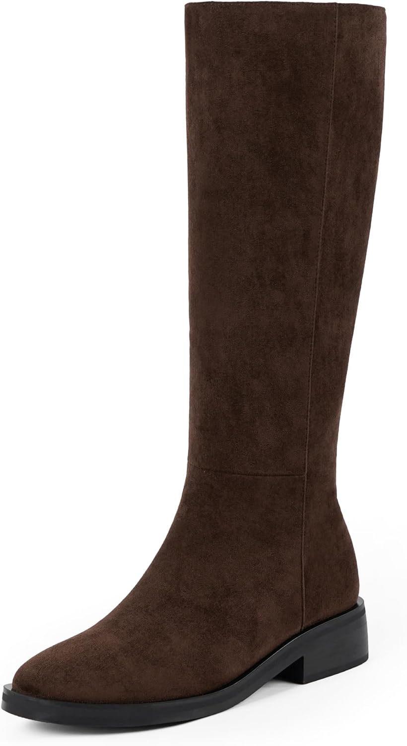 Modatope Knee High Boots Women Stylish Round Toe Chunky Design