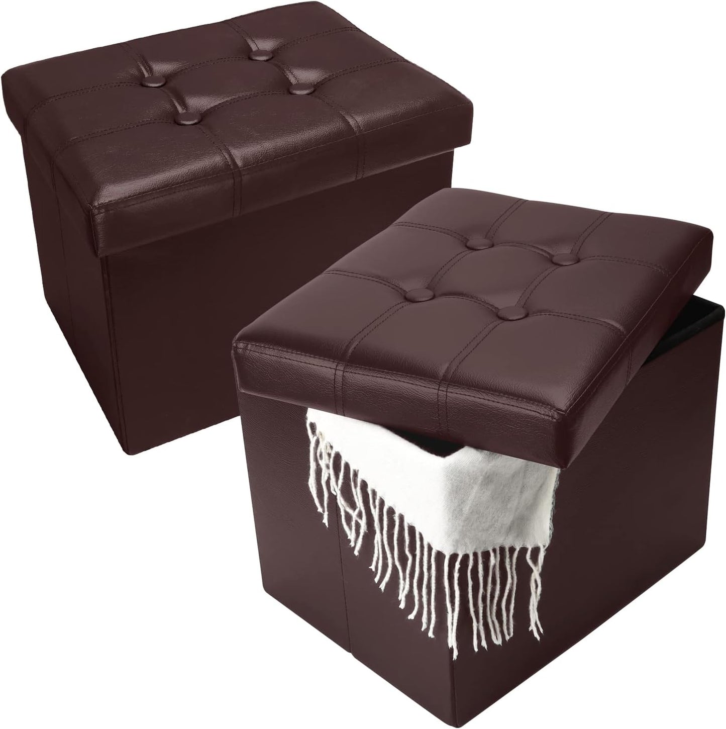 2PC Storage Ottoman with Thicker Foam Padded Seat for Living Room
