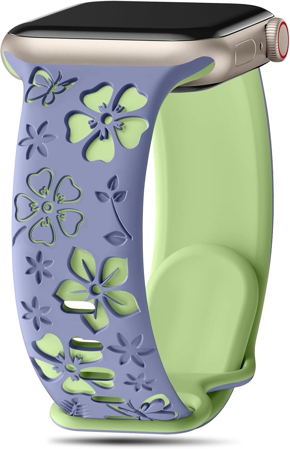 Floral Engraved Apple Watch Band - Soft Silicone Two-Tone Strap