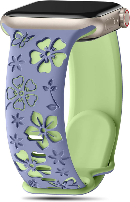 Floral Engraved Apple Watch Band - Soft Silicone Two-Tone Strap