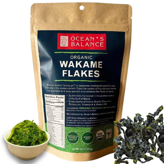 Organic Wakame Flakes for Keto, Paleo, Vegan Diets - 16oz Bag