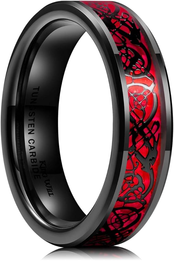 King Will DRAGON Men's 8mm Carbon Fiber Celtic Dragon Ring