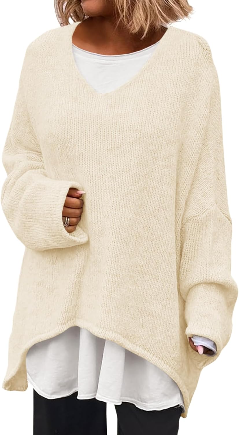 Oversized V Neck Sweaters for Women - Cozy Fall Pullover Tops